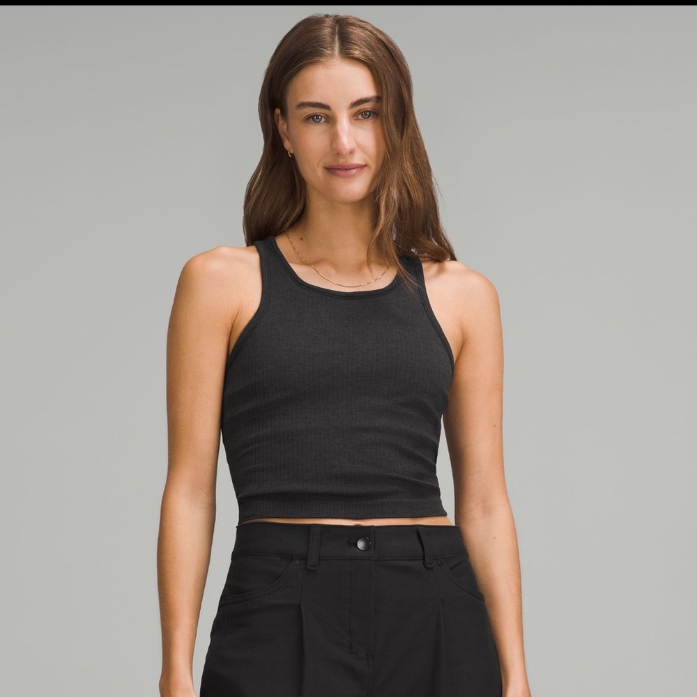 lululemon athletica ebb to street cropped Black Tank Top
